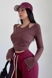 Cross Wrapped Chest Long Sleeve T-Shirt Hanging Neck Fake Two Piece Top