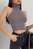 High Collar Sleeveless Knitted Tank Top Tight Top