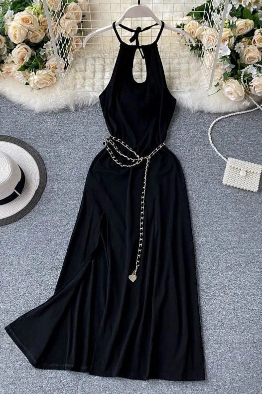 Dress Chains Belt High Split Long Dress Backless Party Dress