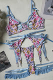 Floral Hollow Crisscross Strappy Underwear Lingerie Set