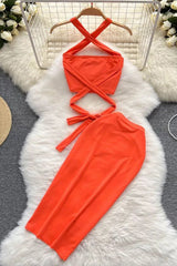 Holiday Beach Two Piece Suits Bandage Short Tops + Skinny High Waist Wrap Skirts