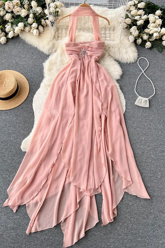 Dress Lady Irregular Split Vacation Chiffon Long Dress