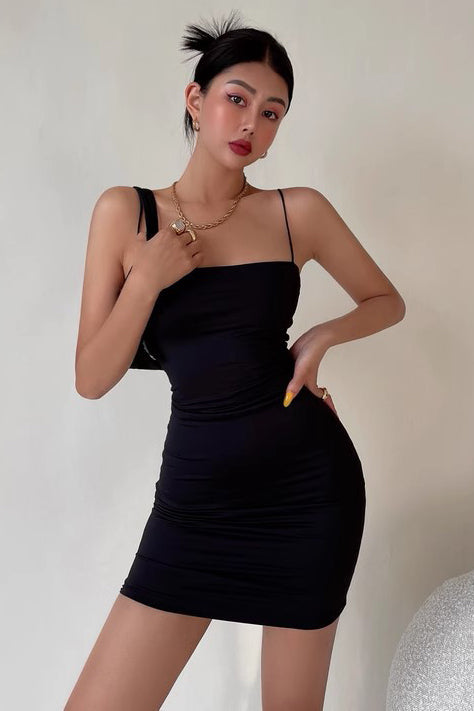 Tight Pleated Buttock Dress Strap Mini Dress
