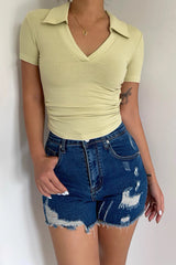 High Waist Heart Shaped Back Pocket Wrapped Hip Denim Shorts