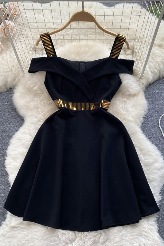 Sequins Off Shoulder Dress Backless Zipper Strap Slash Neck Slim Ladies A Line Mini Dresses