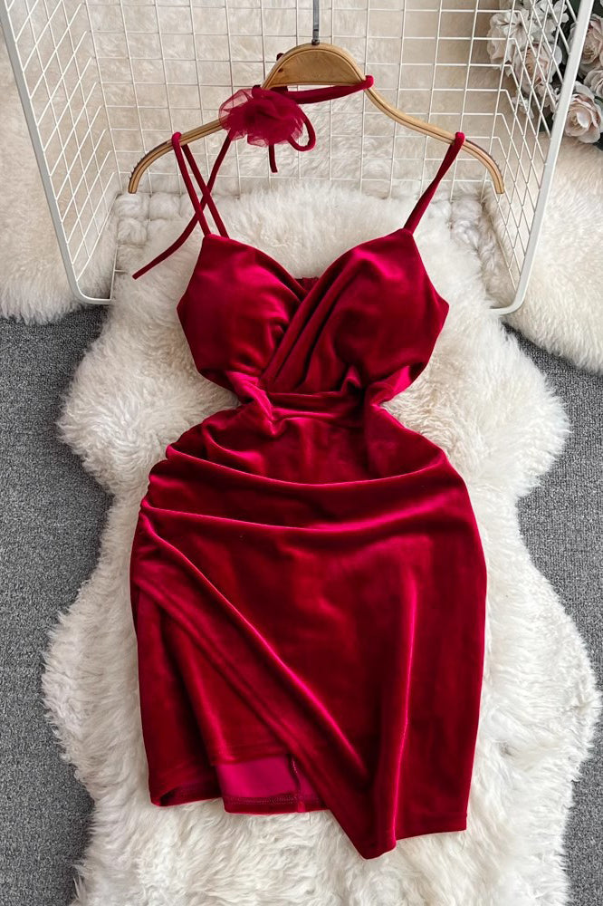 Irregular V-Neck Strap Mini Dress