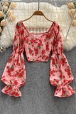 Elastic Waist Ruched Slim Tops Style Print Short Beach Blouses
