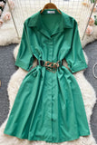 Elegant Dress Vintage Turn-down Collar Casual A-line Shirt Dress