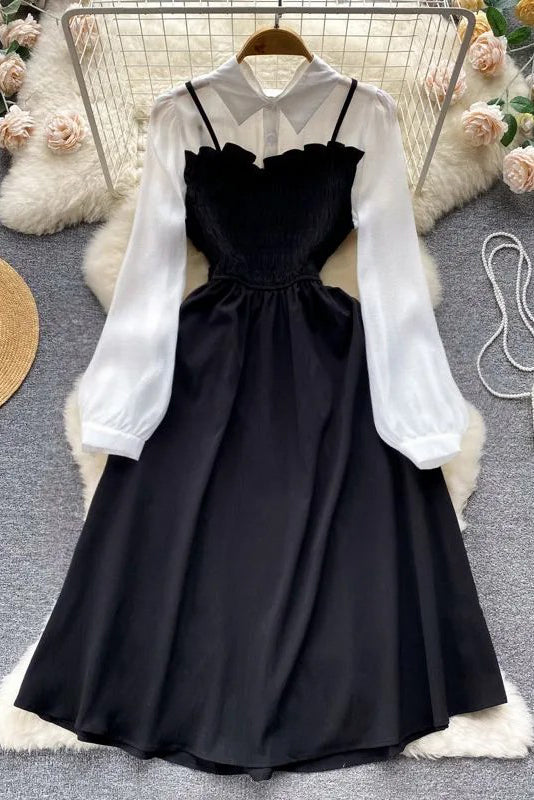 Casual A-line Fake Two Piece Set Shirt Dress Elegant Party Dress