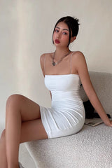 Tight Pleated Buttock Dress Strap Mini Dress