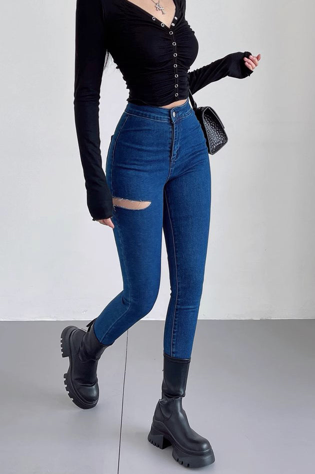 Ripped High Waisted Stretch Jeans Pants