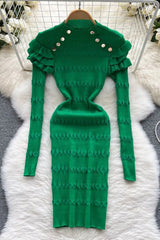 Ruffled Dress For Slim Elastic Knitted Sweater Dress