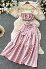 Camis Tops + High Waist Lace-up Long Skirts Beach Two Piece Suits
