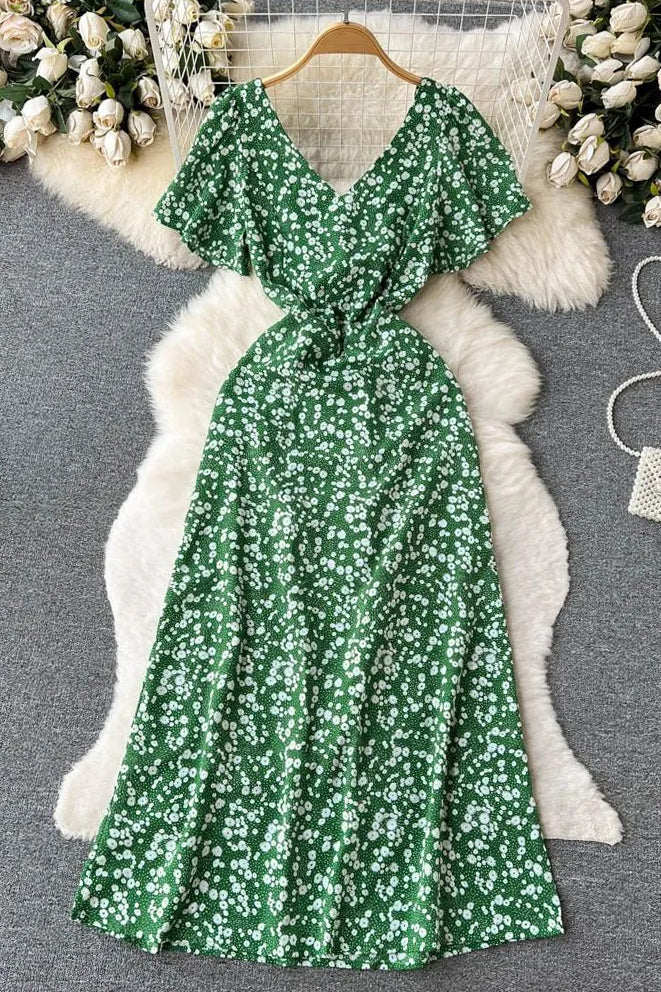 Floral Print Long Dress Elegant A-line Party Vestidos Dress