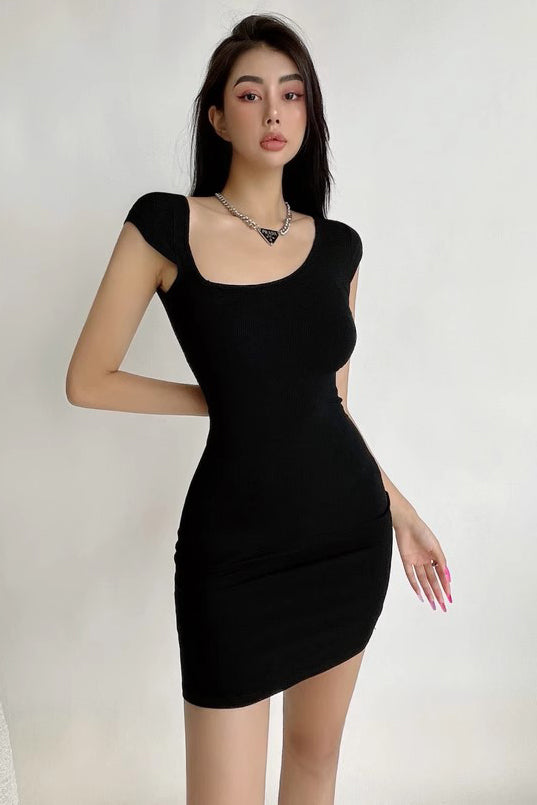 Diagonal Neck Wrap Hip Mini Dress