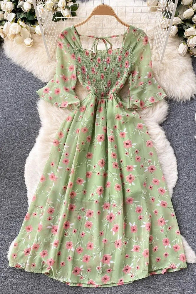 Dress Romantic Floral Print Chiffon Dress Vacation Party Dress