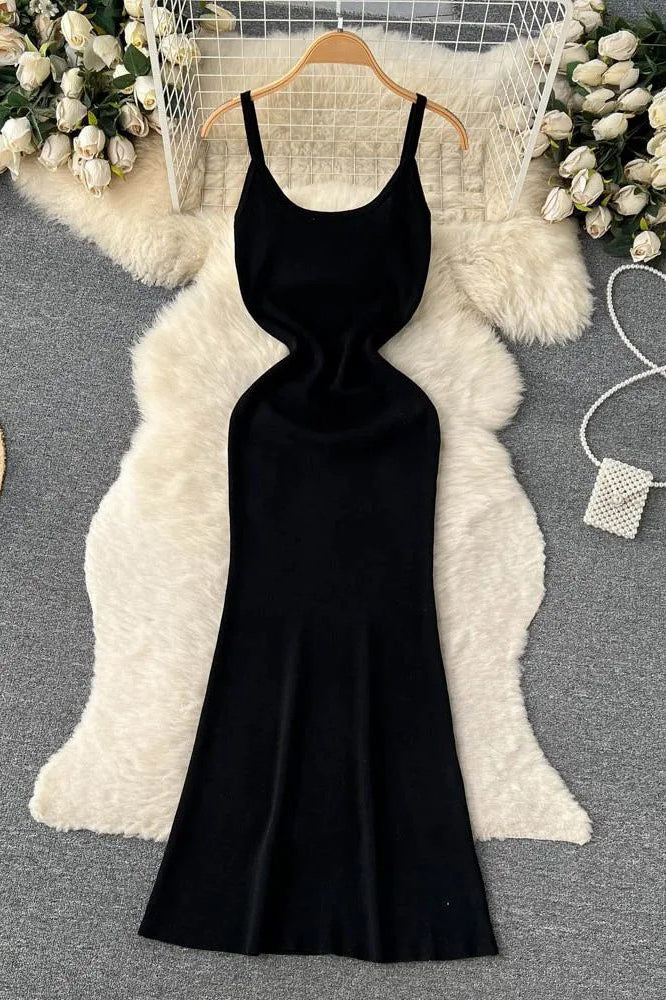 Dress Elegant High Waist Straps Knitting Dress