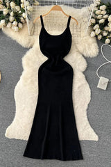 Dress Elegant High Waist Straps Knitting Dress