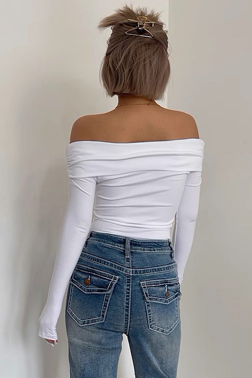 Off Shoulder One Line Neck Top Long Sleeve T-Shirt