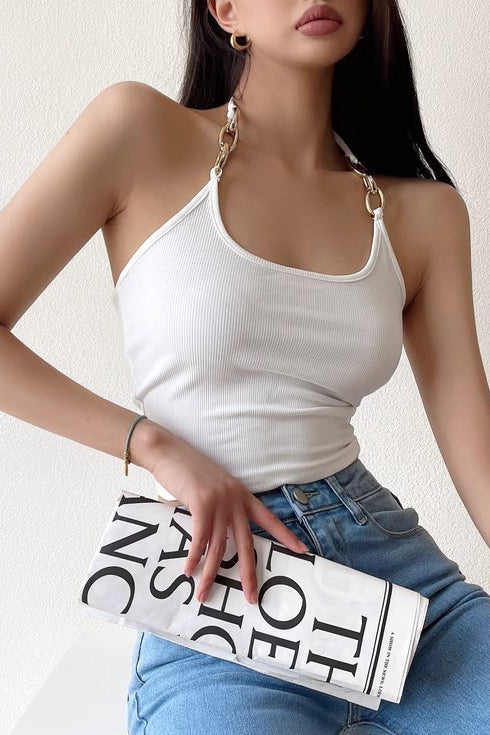 Backless Chain Halter Strap Cami Crop Vest Tank Top