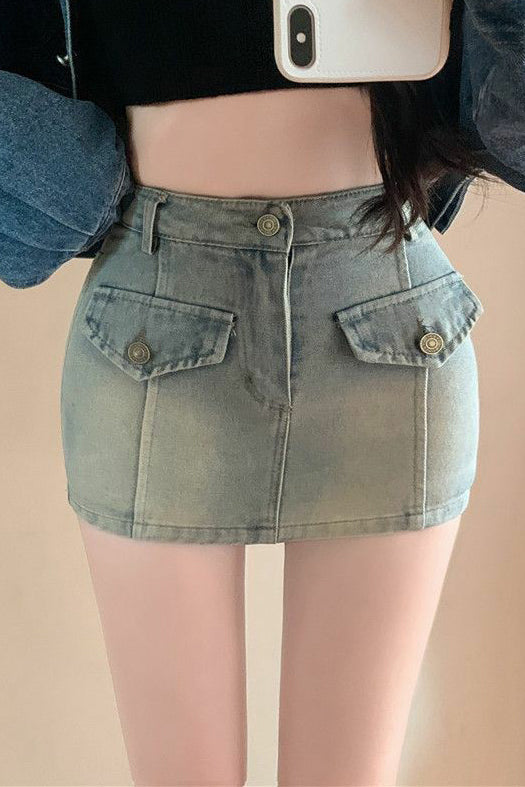 Retro High Waist Denim Skirt