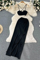 Beach Cami Tops + High Split Long Skirts Two Piece Suits