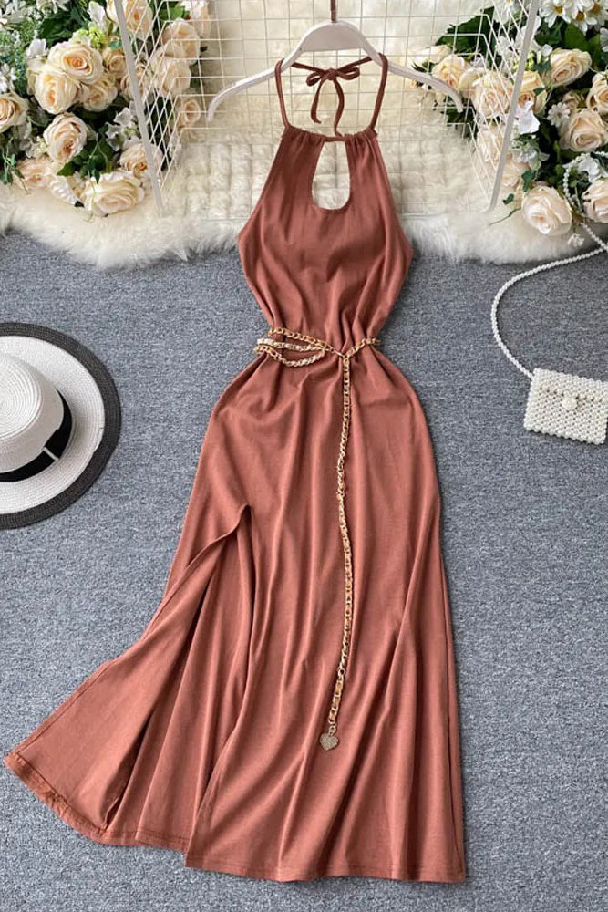 Dress Chains Belt High Split Long Dress Backless Party Dress