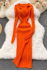 Split Fancy Dress Slim Elastic Wrap Hips Knitted Dress
