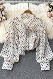 Polka Dot Blouse Sweet Bow Collar Long Sleeve Lady Tops Elegant Chiffon Shirts