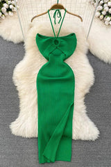 Dress Knitted Strapless Wrap Hips High Split Bodycon Dress