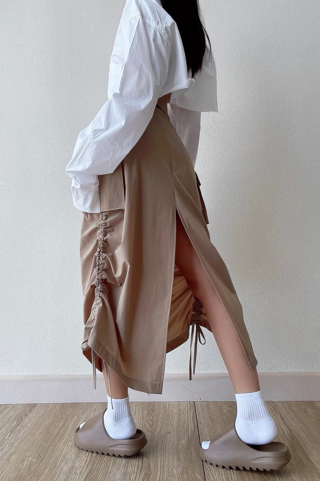High Waisted Split Drawstring Hem Half Length Skirt