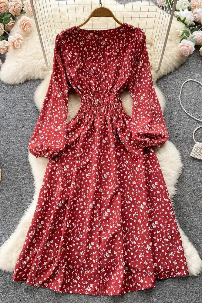Dress Romantic Floral Print Elastic Corset Long Dress