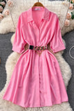 Elegant Dress Vintage Turn-down Collar Casual A-line Shirt Dress