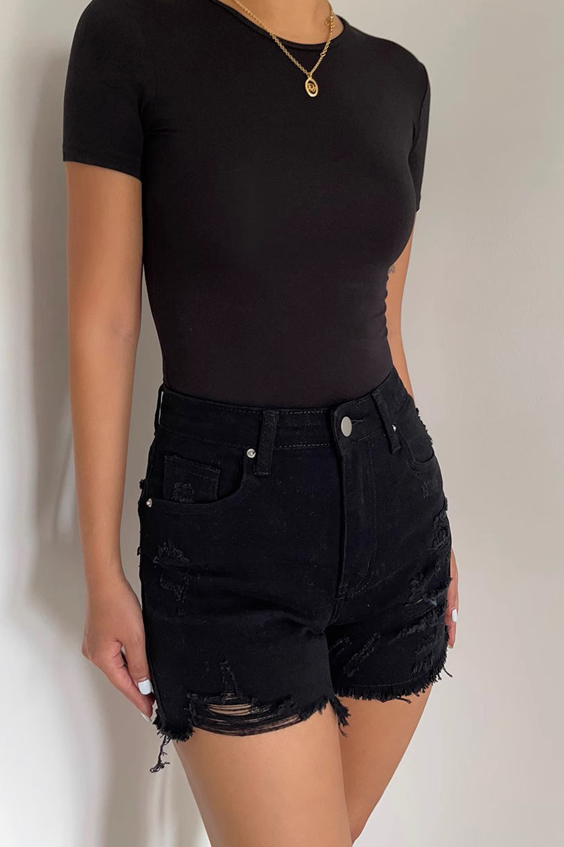 High Waist Heart Shaped Back Pocket Wrapped Hip Denim Shorts