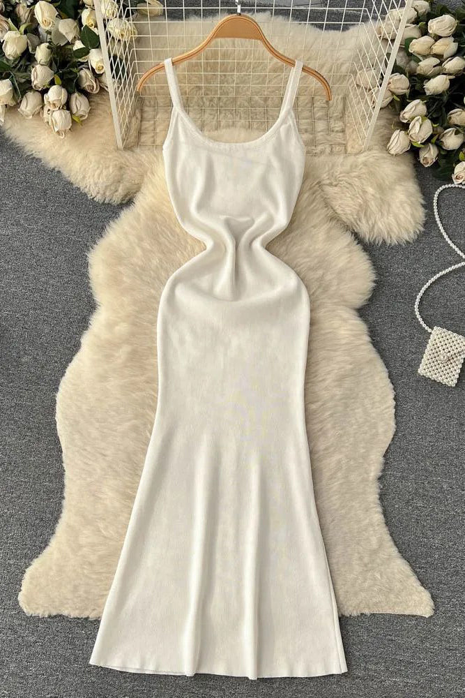 Dress Elegant High Waist Straps Knitting Dress