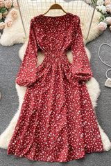 Dress Romantic Floral Print Elastic Corset Long Dress