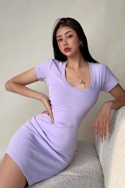 U-Neck Tight Wrap Buttocks Mini Dress