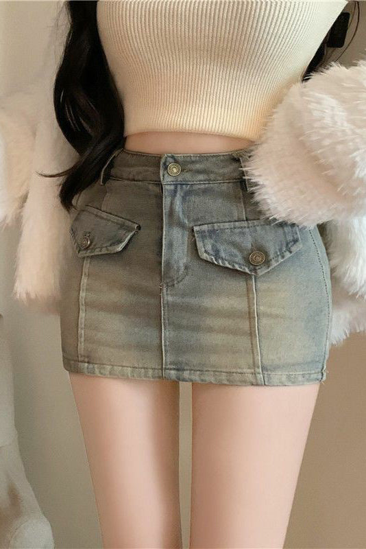 Retro High Waist Denim Skirt