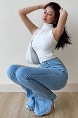 Retro Slim Fit High Waist Horseshoe Pants Jeans