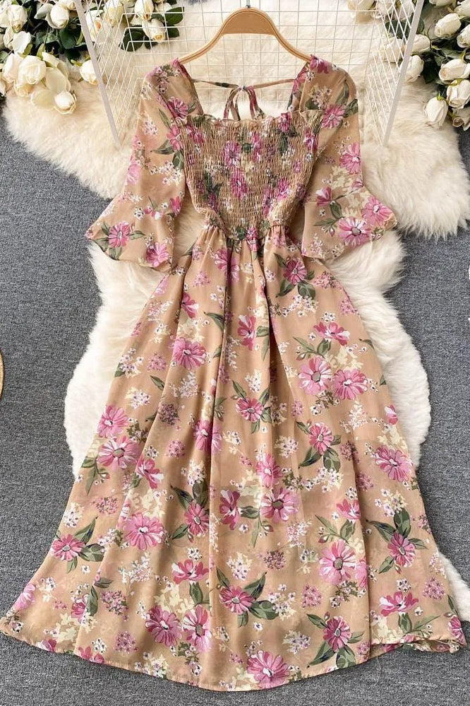Dress Romantic Floral Print Chiffon Dress Vacation Party Dress