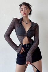High Waist Hollow Out Perspective Lace Shirt