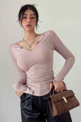 V-Neck Long Sleeve T-Shirt Tight Top