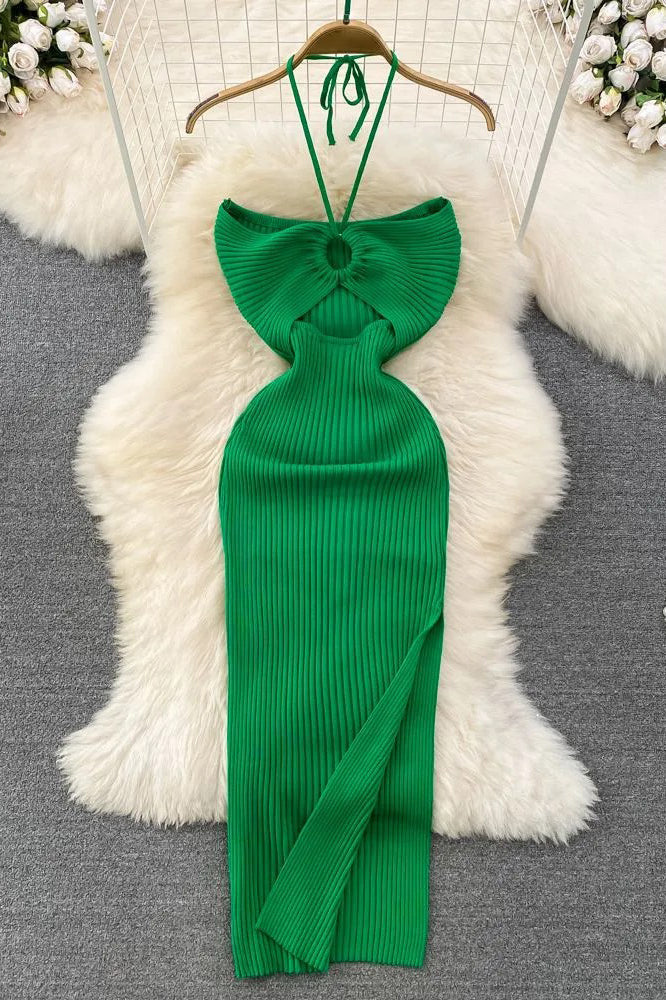 Dress Knitted Strapless Wrap Hips High Split Bodycon Dress