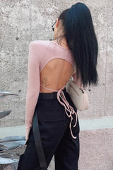 Backless Strap Tight Long Sleeve Elastic Bodysuit