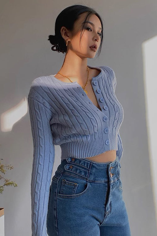 Knitted High Waisted Long Sleeved Sweater Top