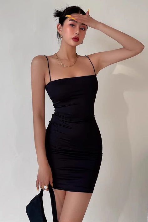 Tight Pleated Buttock Dress Strap Mini Dress