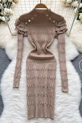 Ruffled Dress For Slim Elastic Knitted Sweater Dress