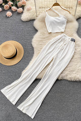 Crop Tops + High Waist Bandage Long Pants Beach Two Piece Suits