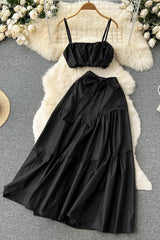 Camis Tops + High Waist Lace-up Long Skirts Beach Two Piece Suits