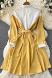 Belt Patchwork Long Sleeve Dress All Match Blouse Shirt Dress